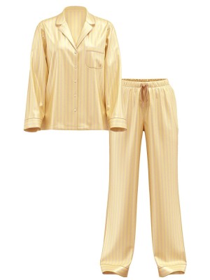 Піжама Glazed Satin Long Pajama Set Yellow Stripe
